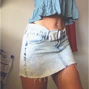 Y2K Rewash Mini Denim Skirt w/Belt SZ 0